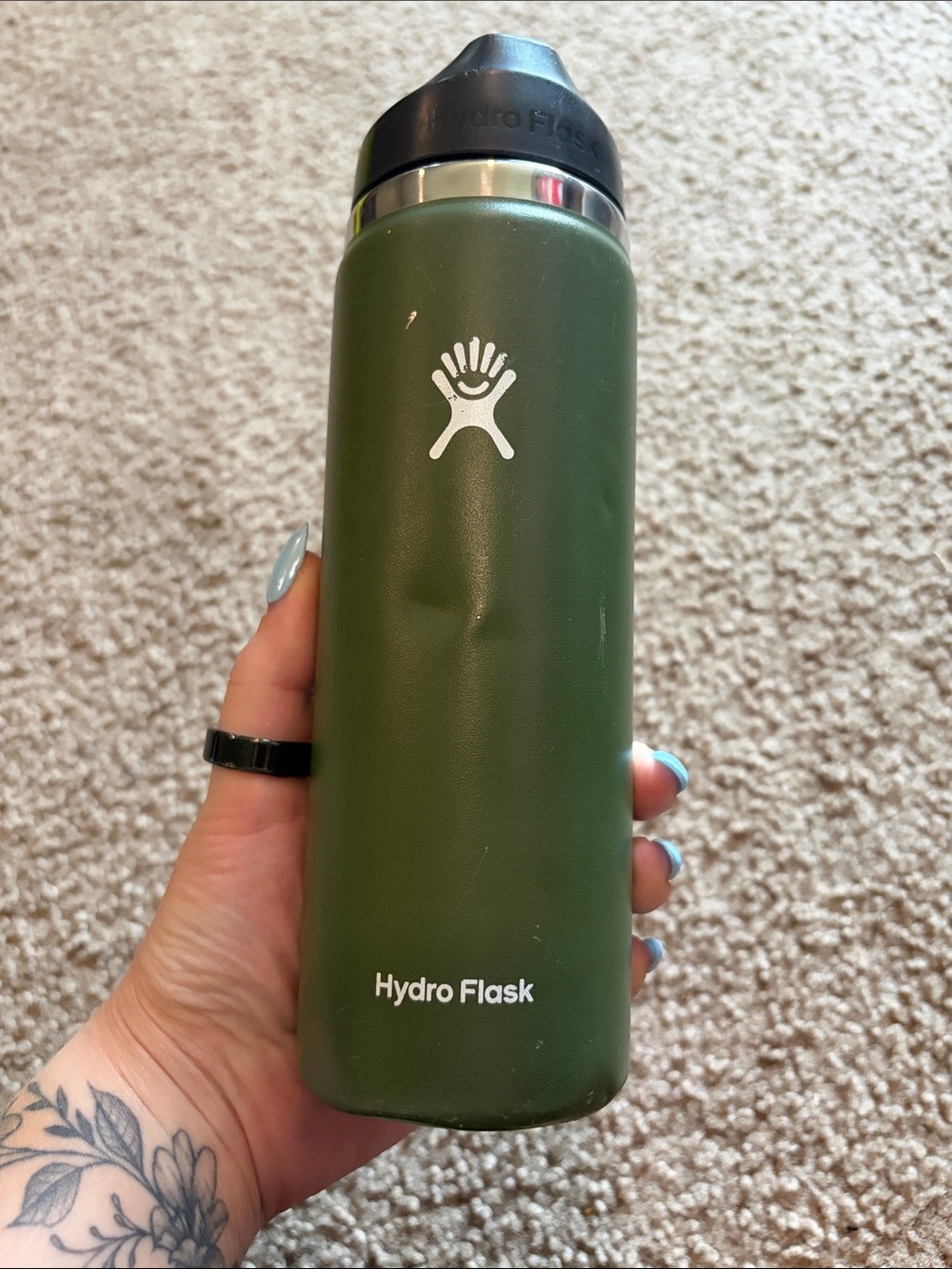 B15 Hydro Flask 20oz Green Water Bottle w  Sippy Lid and Straw, DENTS